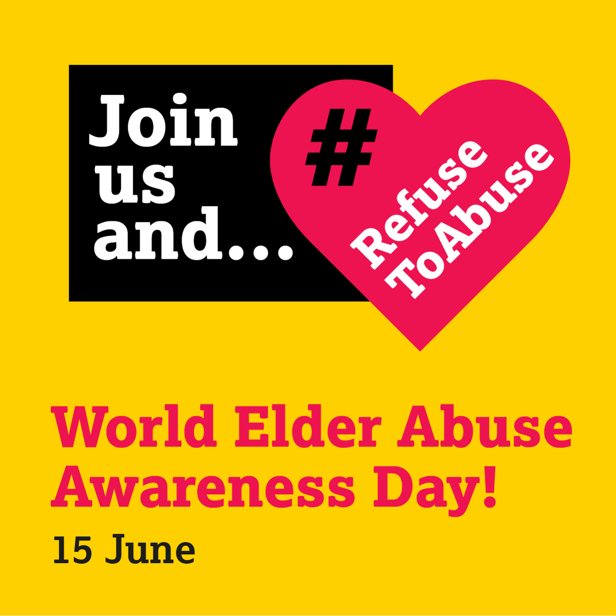 Will you #RefuseToAbuse this #WorldElderAbuseAwarenessDay?

This 15 June, join our campaign and share your pledge to #RefuseToAbuse #OlderPeople in your families and communities! Stand up for the rights of #OlderPeople.

👉 ow.ly/7E6w50S86h0
#WEAAD #WEAAD2024 #ExposeAgeism
