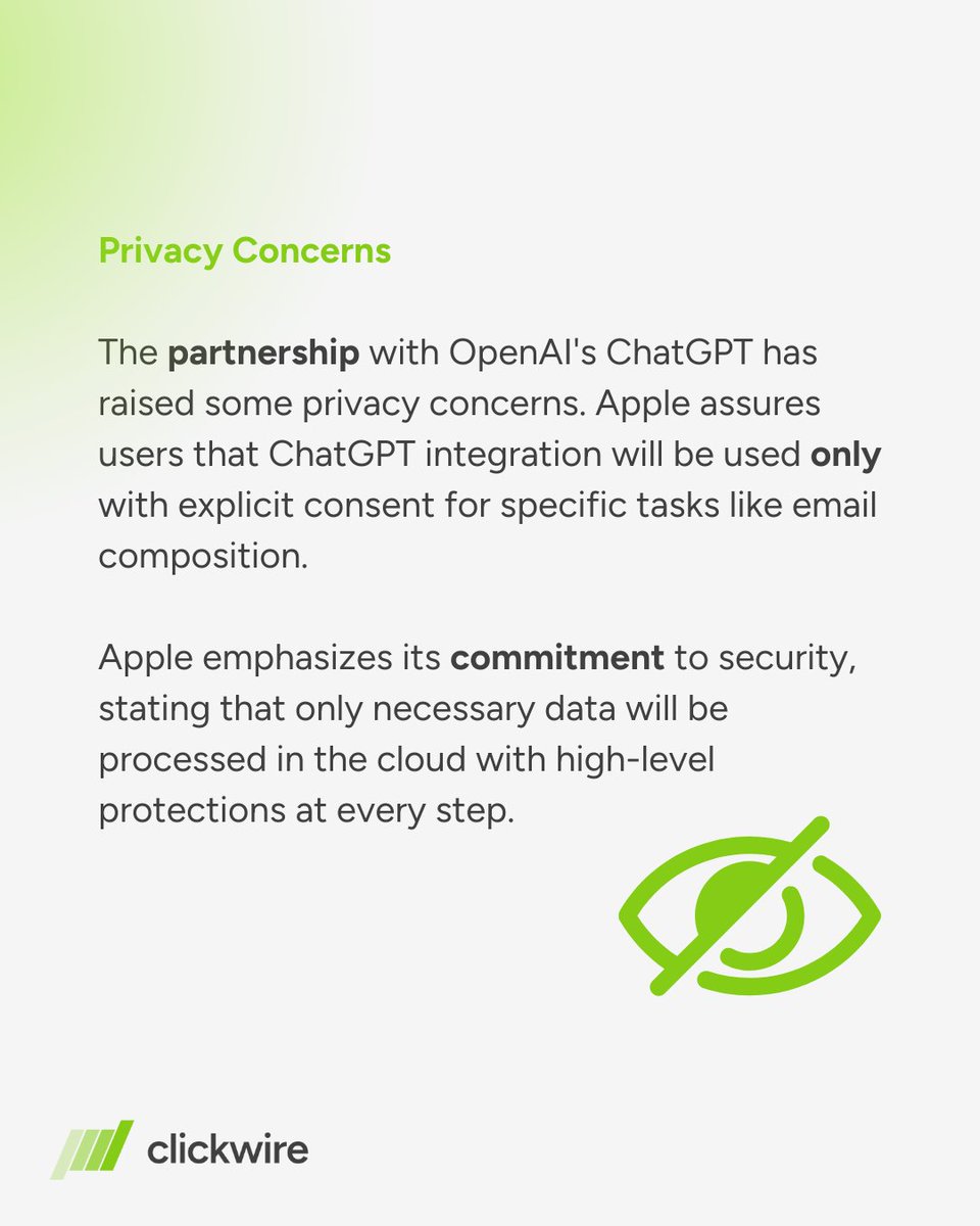 Clickwire_io's tweet photo. Apple announced Apple Intelligence at its annual developers conference. 

👉 https://t.co/MDuwSmhadx

#clickwire #apple #privacyconcerns #innovation #AppleIntelligence #AppleEvent #AIRevolution #WWDC24 https://t.co/9trILNNacx