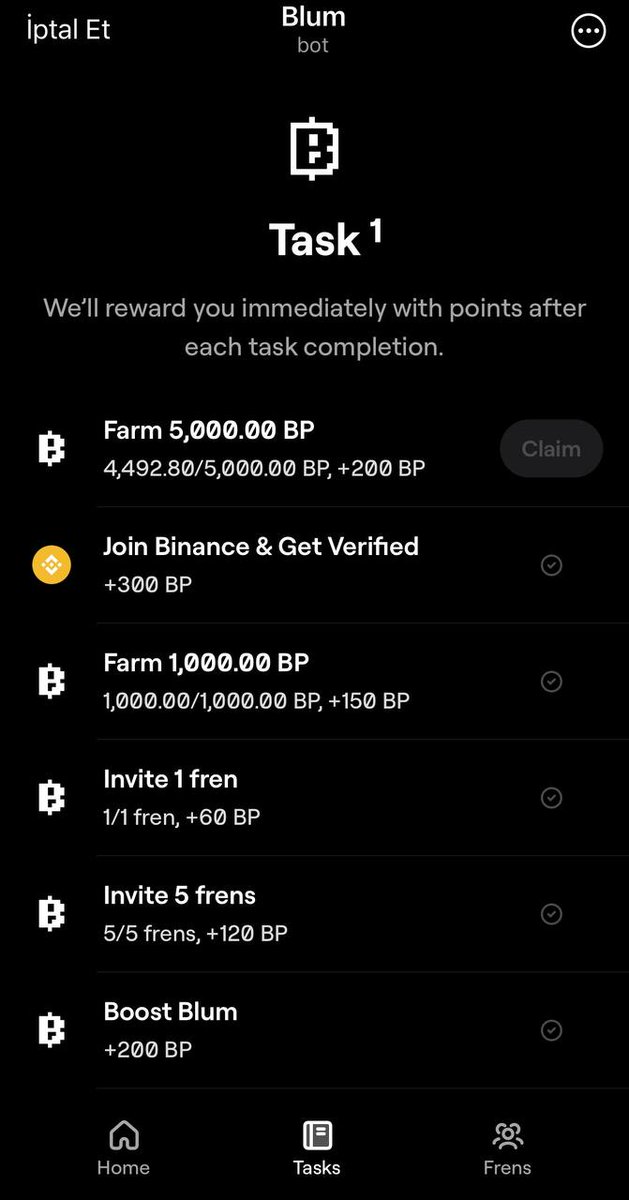 📣 Blum Yeni Görevler!

#Blum BP görevleri geldi arkadaşlar! İlerleyen günlerde çok daha fazla görev gelecek, bu yüzden gün içinde tasks kısmını incelemenizi tavsiye ederim.

Blum: t.me/BlumCryptoBot/…

Ekibin de belirttiği gibi, #Binance görevinin gelmesi, coinin ileride