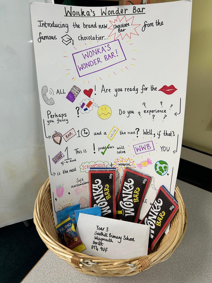 𝐀 𝐯𝐞𝐫𝐲 𝐞𝐱𝐜𝐢𝐭𝐢𝐧𝐠 𝐝𝐞𝐥𝐢𝐯𝐞𝐫𝐲 this morning for our Year 3 class from a very important person, as an introduction to their new model text ‘𝘞𝘰𝘯𝘬𝘢’𝘴 𝘞𝘰𝘯𝘥𝘦𝘳 𝘉𝘢𝘳’! We ‘wonder’ what the letter reads?
🤔🍫 
#LoveLiteracy <a href="/Talk4Writing/">Talk for Writing</a>