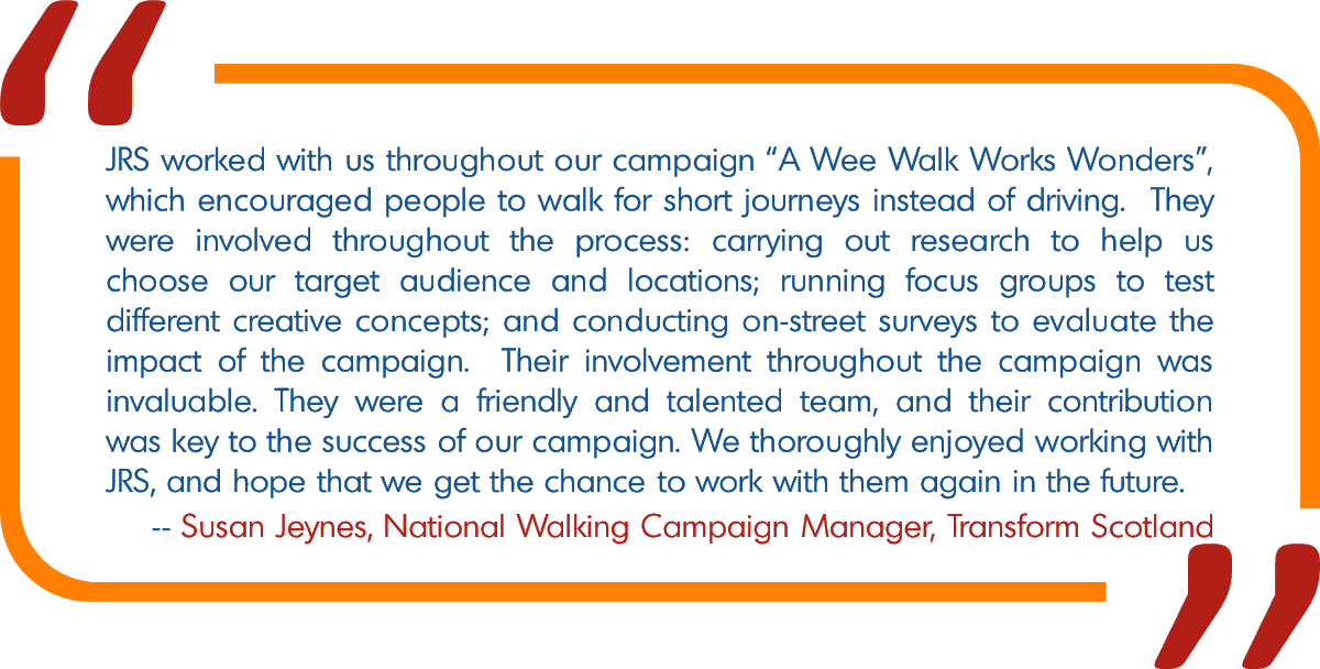 JrsResearch's tweet photo. Lovely endorsement from our clients @TransformScot 
It was a pleasure to work with them on their excellent active travel campaign #mrx #collaboration #teamworkdreamwork https://t.co/Q3TEqUksWS