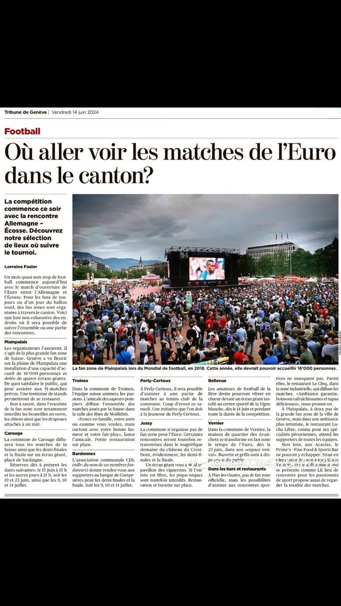 Coup d’envoi et ouverture de la Fan Zone de Genève.
Rendez-vous à Plainpalais du 14 juin au 14 juillet.
 
fanzone-geneve.ch