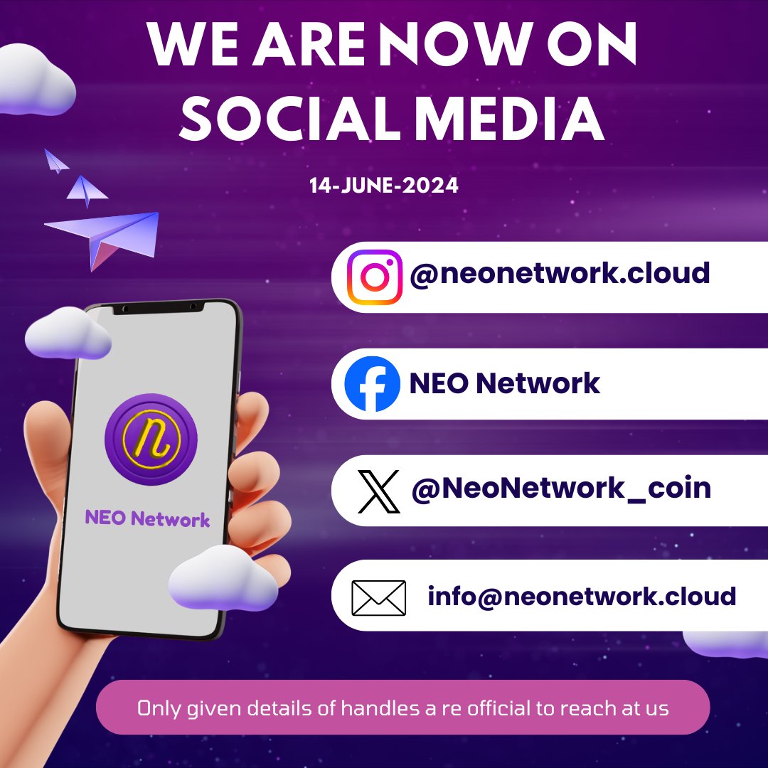 NeoNetwork_coin's tweet photo. We are now on social media platform for miner reach and contact with all the public, Anyone can DM and tag us for more details #neonetwork https://t.co/nCZKa1f6UM