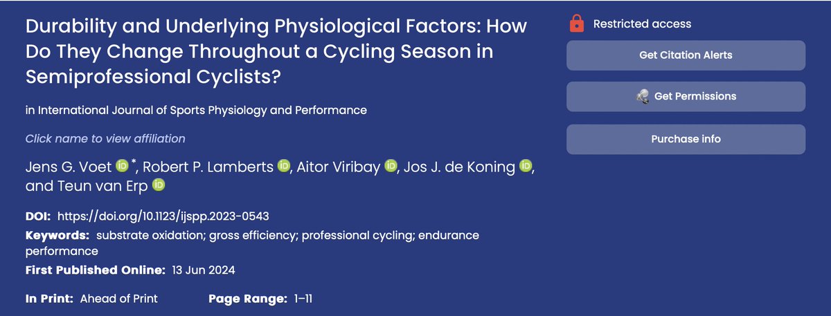 What happens to metabolism under fatigue?

Capacity to perform after a certain work is one of the best predictors of performance in endurance sports (cycling). But how?

<a href="/jens_voet/">Jens Voet</a> et al. have just published a study. I´m grateful to be part of it. 

A🧵:

journals.humankinetics.com/view/journals/…