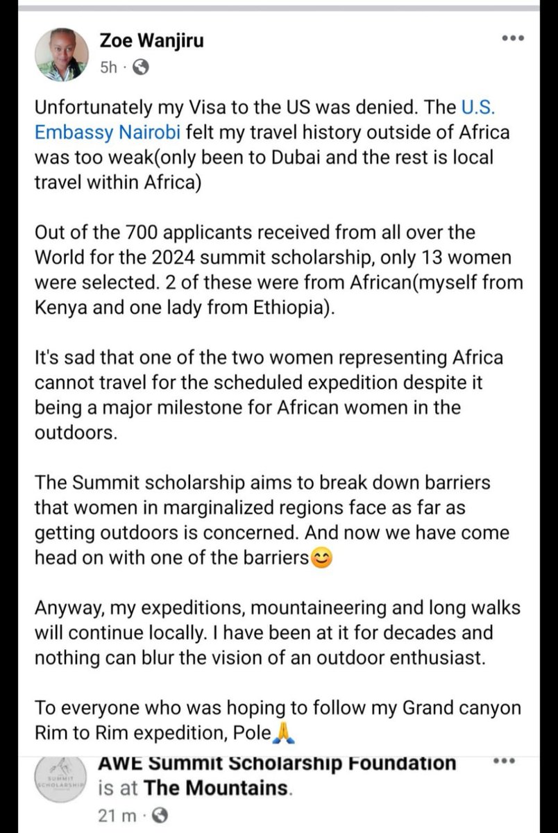 WildstreamerS's tweet photo. This is so unfortunate 😭... @USEmbassyKenya please reconsider her visa application. Thank you https://t.co/Moi46hdUSs