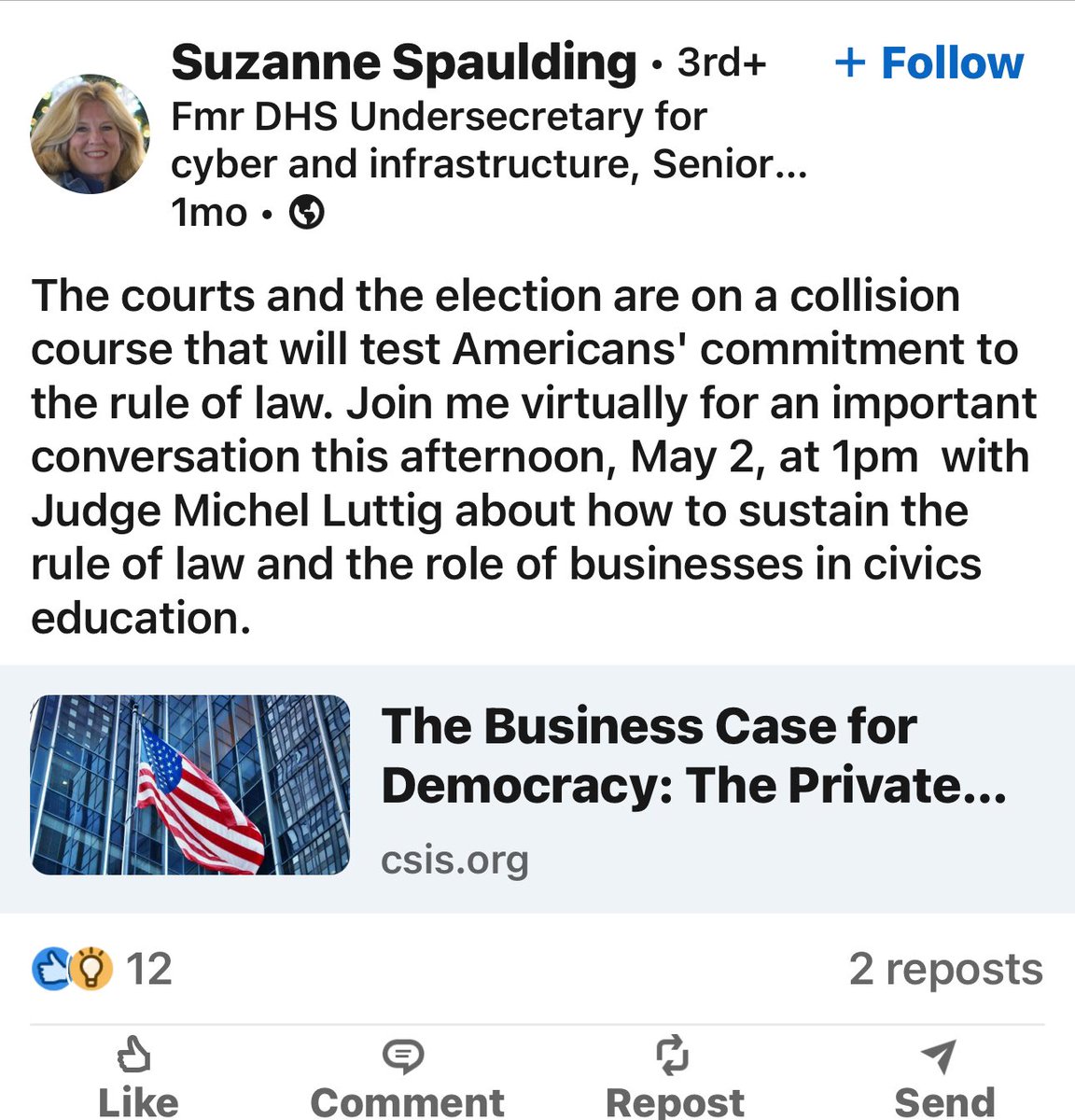 AzPinkLady's tweet photo. Another Spaulding source of reference has crumbled.  Add that to the list of Hamilton 68, NewKnowledge & First Draft.  Check out @mtaibbi #CTILFiles &  #TwitterFiles for more - I believe @pepesgrandma has researched them further.  These folks are THE treasurer trove of research the makes the whole house of Russia disinformation cards crumble.  

You can easily search their posts for hashtags or key words listed above. Remember to check out how CTIL made an CIA trained army to “combat” Russia disinformation with tactics used to interfere in foreign countries.  

Obviously Spaulding doesn’t follow them. 🤣

All Spaulding’s sources to scare judges are bullshit.  And even though the Az Disinformation Task Force couldn’t find any disinformation (screenshot for Task Force 7/2020 meeting minutes) that was ok.  They greatly used Spaulding’s work products & wording for the report.  I will guide you through that claim as we go along.

And yet…Spaulding is still pushing the bullshit lie that the judiciary is under attack.  

“Courts and the election are on a collision course”.  Which election, Spaulding? Will 2020 finally get it’s day in court?

And she’s still pushing her bullshit on state bars across the united states. 

The show must go on, right Spaulding?

The best thing any bar, judge or attorney can do is loose her number.

And legislators would do their stares justice by removing the power for the Bar to discipline judge’s & attorneys. They deserve their day in court just as any citizen. It is imperative we keep the judicial system neutral from influence.  The Bar’s ability to intimidate judges & attorneys that will have any effect on the decisions they make. 

@JohnKavanagh_AZ @anthonykernAZ @Wadsack4Arizona @WendyRogersAZ 
@Leo4AzHouse 
@SelinaBliss 
@realAlexKolodin 
@DaveMarshallAZ 
@QuangNguyenAZ 
@JWilloughbyAZ  you may want to pay attention to this thread

Come along with me….

Listen to Suzanne Spaulding describe why the commission she was on was called “Solarium”.  She is speaking to a panel about the Cybersecurity Solarium Commission- to talk about the report she was a “leading voice” on, that provide steps forward to combat “Russia disinformation” which included pre-written legislation, ready tor the floor, which resulted in CISA getting more power & more money. 

Indulge me as I take you on a journey from the Az Disinformation Task Force to Dwight Eisenhower & his Russia “Project Solarium” to develop an “effective strategy to respond to Soviet Expansion” & come along for a thought stream afterwards, then re-listen come back to this first post & re-listen to her describe Eisenhower’s “Project Solarium” through the lenses I will clean for you.

👇🏻