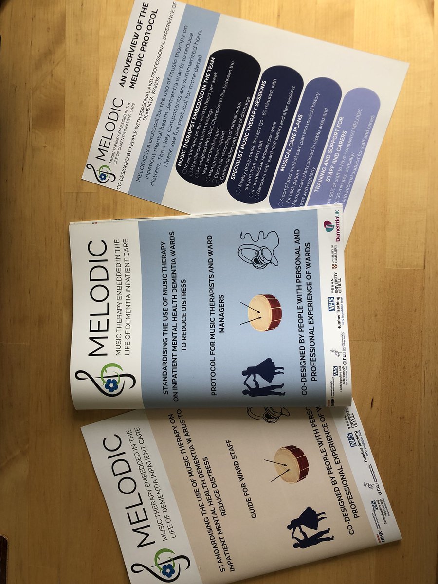 ChadderNaomi's tweet image. Printed copies of our #codesign #musictherapy #protocol version 1 have arrived 🙌🏼🎉
Excited to pilot this on #dementia wards to test and refine 🧐
@DrMing_Hung_Hsu
@HelenOdelMiller
@DrBenUnderwood1
@EWolverson
@chrispointon
@bikerwise
@cimtr_aru