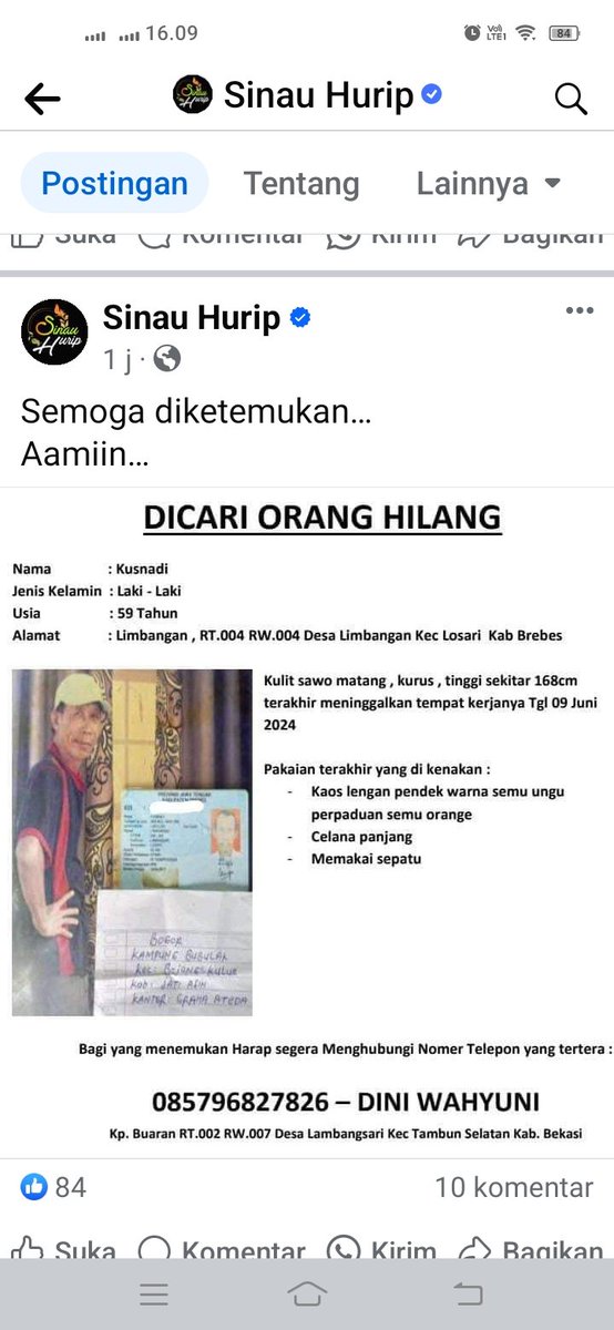 Mohon bantuannya barangkali ada yg tahu atau ketemu di jalan.