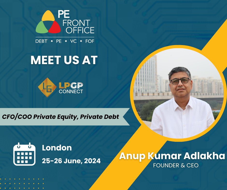pefrontoffice's tweet photo. Join Anup Kumar Adlakha (Founder &amp; CEO, PE Front Office) at the @LPGPConnect CFO/COO Private Equity/Private Debt event in London on June 25-26, 2024, to enhance your investment strategies.
#pefrontoffice #privateequity #privatedebt #event #lpgpconnect #simplifywork https://t.co/m1wH2UVjof