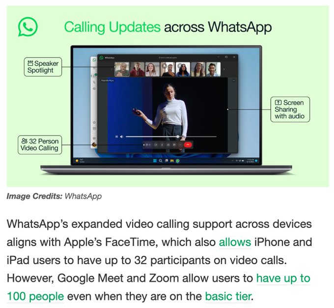 WhatsApp adds new features to the calling experience, including support for 32-person video calls https://t