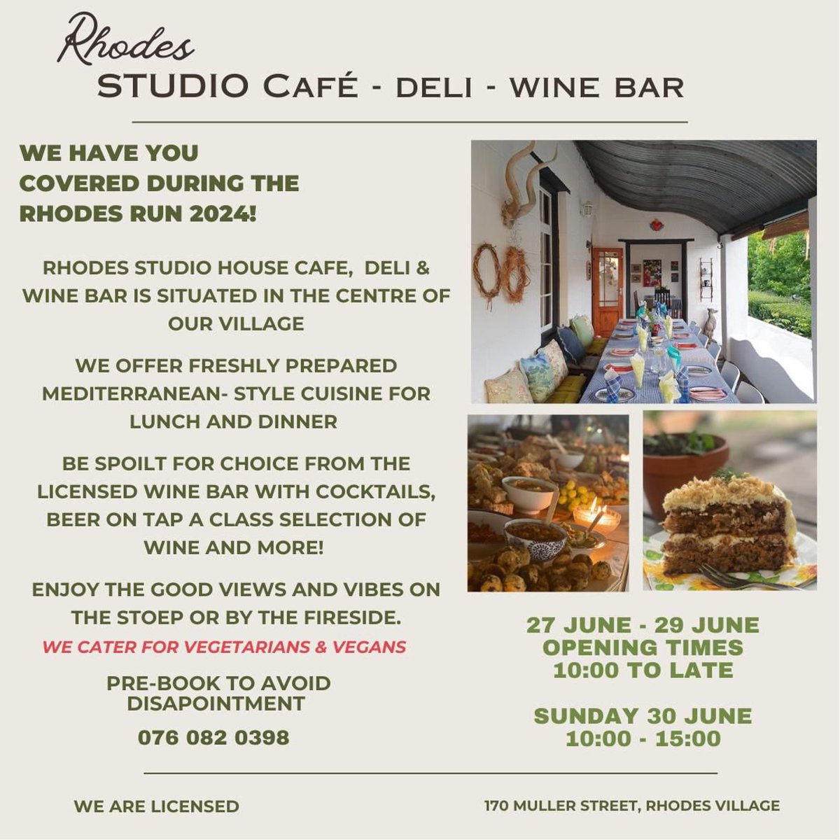 1⃣2⃣ days to go.  Great meals for you and your supporters to enjoy throughout the event weekend.  Bookings essential.  See our website for more detail.
#breathtakingtrailrun  #rhodesrun24