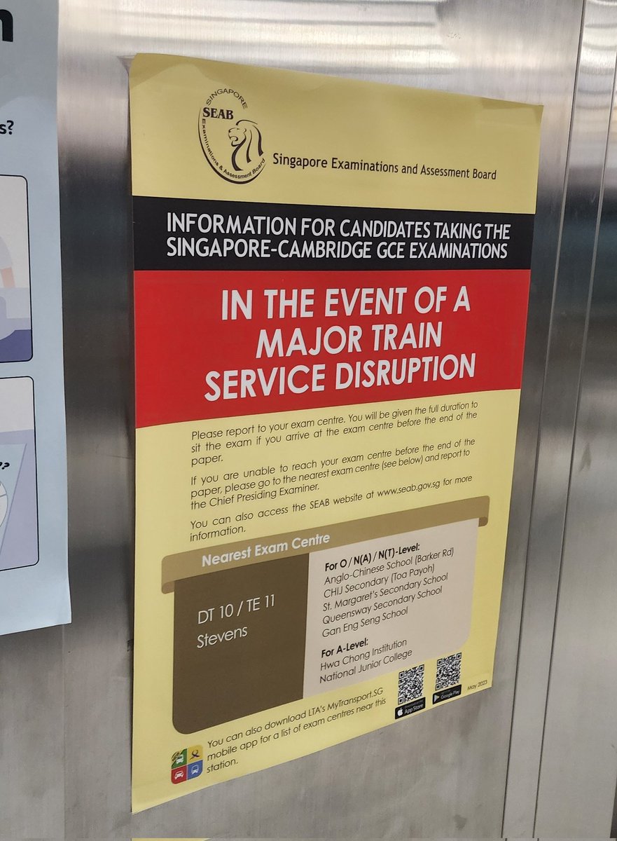 Just Singapore MRT things: whenever there's exam season, there are posters in MRT stations guiding students to the nearest schools to the station in case the route to their school is disrupted