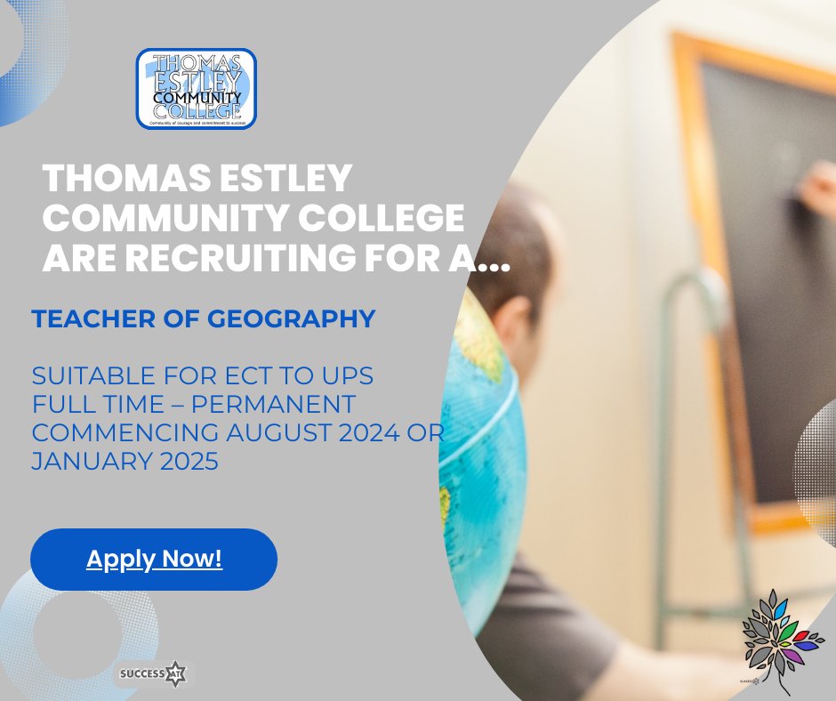 Seeking an inspired Teacher of Geography to join a passionate and enthusiastic department and contribute to making a positive difference to the students of <a href="/ThomasEstley/">Thomas Estley CC</a> 🌍
#geography #teacher #recruiting