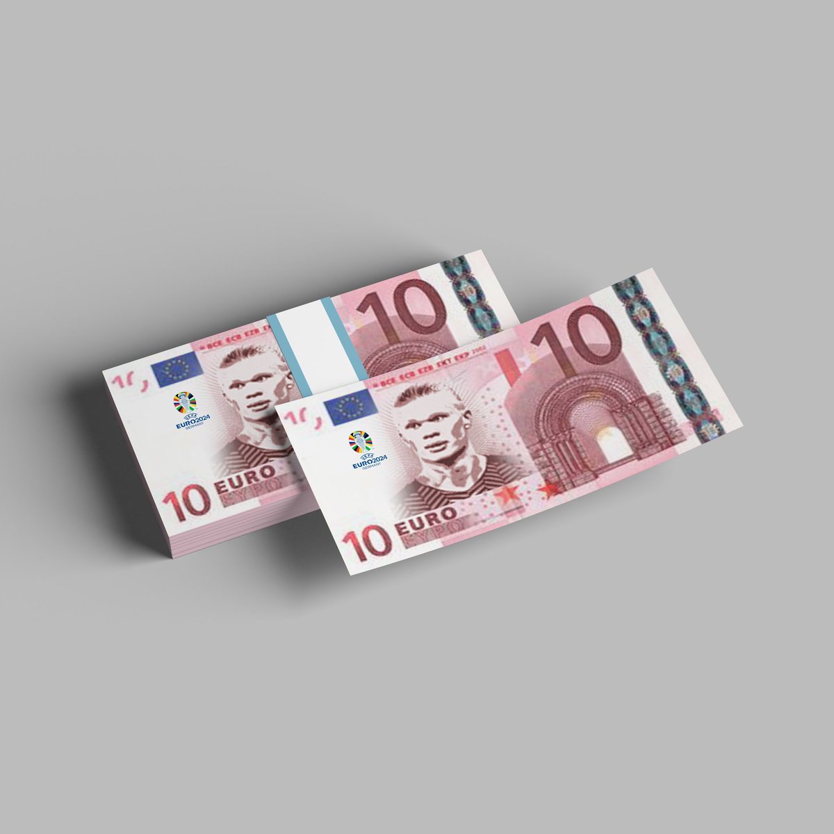 Ajayi360's tweet photo. Just wrapped up designing an unofficial UEFA Euro 2024 Limited Edition Euro Notes! 💵

Featuring icons like Mbappé, Kane, De Bruyne, Bellingham, Ronaldo, Haaland, and Lewandowski. ⚽️

Hey @UEFA, if you love it, cut me a cheque or fly me to Germany! 😉✈️ https://t.co/eGbod3gqyL