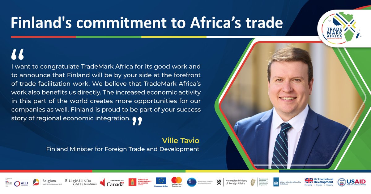 TradeMarkAfrica's tweet photo. Finland has announced €12 million in funding to TradeMark Africa to support initiatives aimed at reducing the time and cost of cross-border trade in Africa. https://t.co/4hjzINH01U