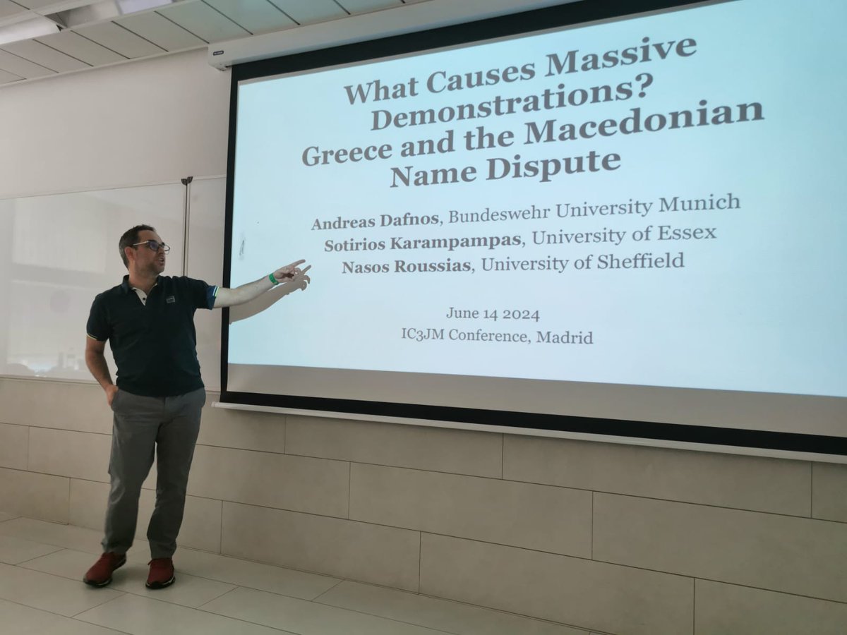 IC3JM · Carlos III - Juan March Institute (@ic3jm) on Twitter photo We start with the panel on Discontent and Consent: Nasos Roussias presents a joint paper with <a href="/andreasdafnos/">Dr Andreas Dafnos</a> and Sotiris Karampampas on Mass Demonstrations in Greece. We start with the panel on Discontent and Consent: Nasos Roussias presents a joint paper with <a href="/andreasdafnos/">Dr Andreas Dafnos</a> and Sotiris Karampampas on Mass Demonstrations in Greece.