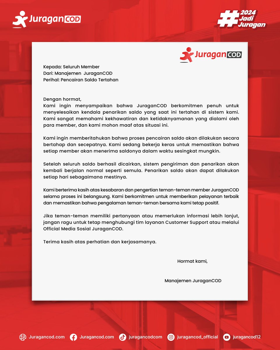 juragancodcom's tweet photo. Jika teman-teman memiliki pertanyaan atau memerlukan informasi lebih lanjut, jangan ragu untuk tetap menghubungi tim layanan Customer Support atau melalui Official Media Sosial JuraganCOD 🙏 https://t.co/LfcKhoVEu3