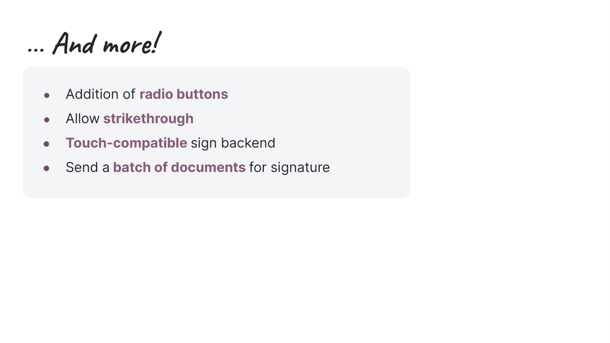 Odoo's tweet photo. #OdooRnDpeek #OdooSign gets even easier: request signatures on any doc, manage reminders, batch-send documents to sign... and more!

➡️Discover Odoo 18 at Odoo Experience 2024 https://t.co/A6IRE66Z0o     

#RoadtoOdoo18 https://t.co/bxXr3ep75i