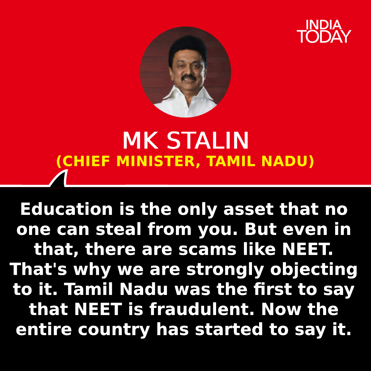 MK Stalin vows to end NEET 'scam', says education should be accessible to all
Read in detail: intdy.in/d6vgqa
#MKStalin #NEET #NEETResults #NTA #MKStalin #TamilNadu | <a href="/mkstalin/">M.K.Stalin - தமிழ்நாட்டை தலைகுனிய விடமாட்டேன்</a>