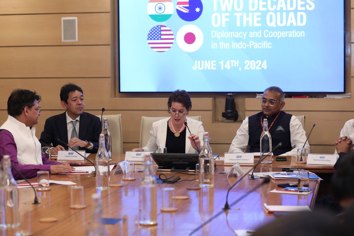 orfonline's tweet photo. #Photogallery | @orfonline today hosted a discussion and released a joint report by ORF and the @EastWestCenter titled "Two Decades of the #Quad: Diplomacy & Cooperation in the #IndoPacific" 

Read the report authored by @samirsaran, Harsh V. Pant, @viveksans, Lilah Connell, @AmyNamur, Robin McCoy, @aryandroz, & @SatuLimaye

📑https://t.co/nAidPiCHFL