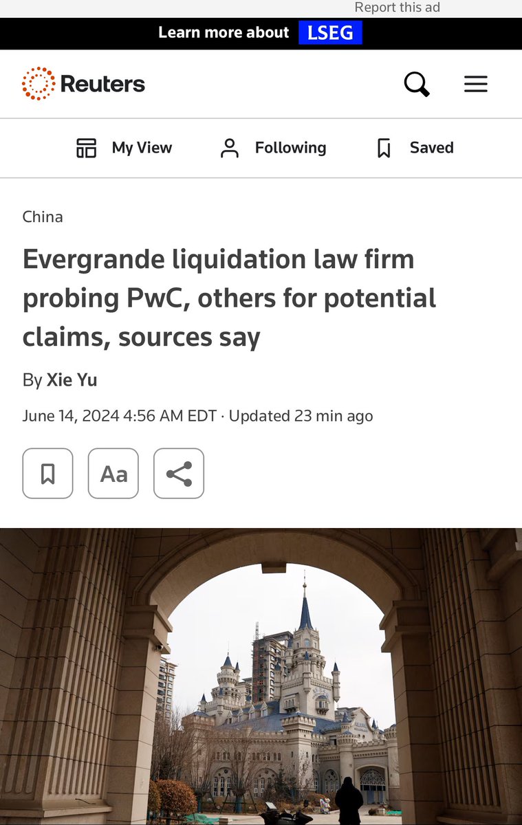 More scrutiny of PwC's auditing 

Evergrande's liquidation lawyers  are looking into auditor's role in Evergrande overstating its revenue by $78 Billion 
over two years through 2020.

$78 Billion over two years! 

"Lawyers appointed by the liquidators of China Evergrande Group