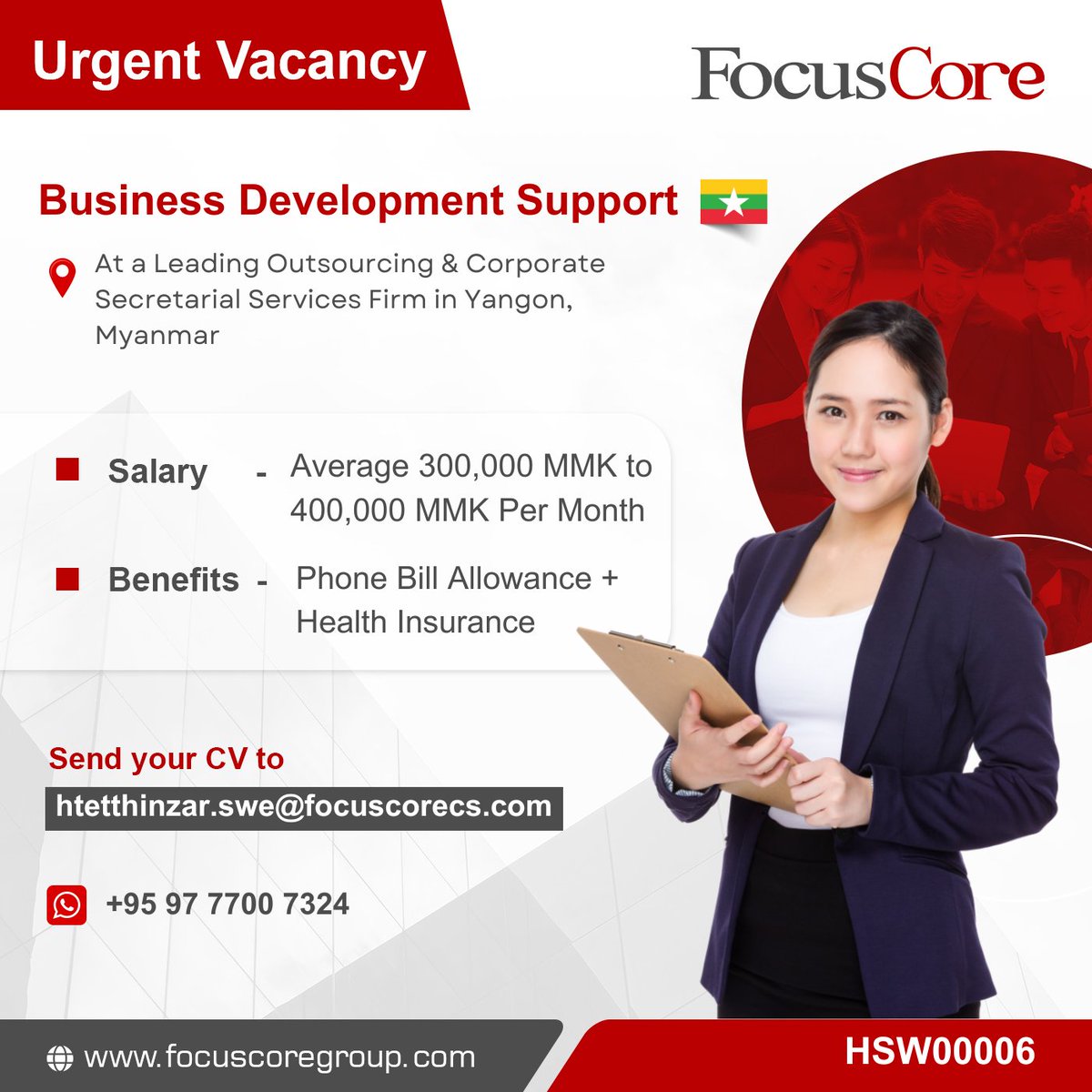 MyWorld_Myanmar's tweet image. Hiring in #Yangon

Position - #BusinessDevelopmentSupport at a Leading Outsourcing &amp;amp; Corporate Secretarial Services Firm in Yangon
Salary - 300,000 to 400,000 Ks
#Job Link - tinyurl.com/mry36sej
Email - support@myworld-careers.com 

#vacancies #jobs #jobopportunity