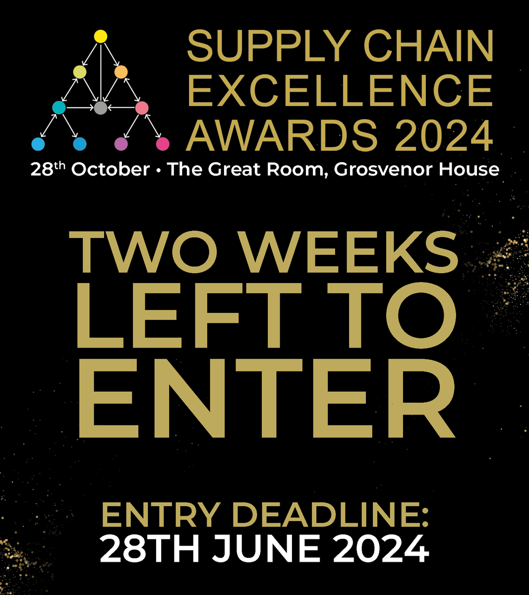 Two weeks to go till the entry deadline for Supply Chain Excellence Awards 2024! 🏆⏳

Visit our site to learn more and enter the awards for free:
supplychainexcellenceawards.com

Entry deadline: June 28th, 2023

#SCEA24 #supplychainmanagement #awards #logistics #supplychain