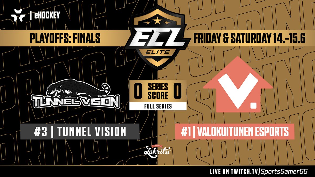 @TUNNELVISIONNHL @ValokuitunenNHL Tune in for the #ECL24Spring Elite finals:
FRI at 20:00 CEST | Games 1-3
SAT at 19:00 CEST | Games 4-7

📺 twitch.tv/sportsgamergg

#KouvolanLakritsi #eHockey #NHL24 #esports