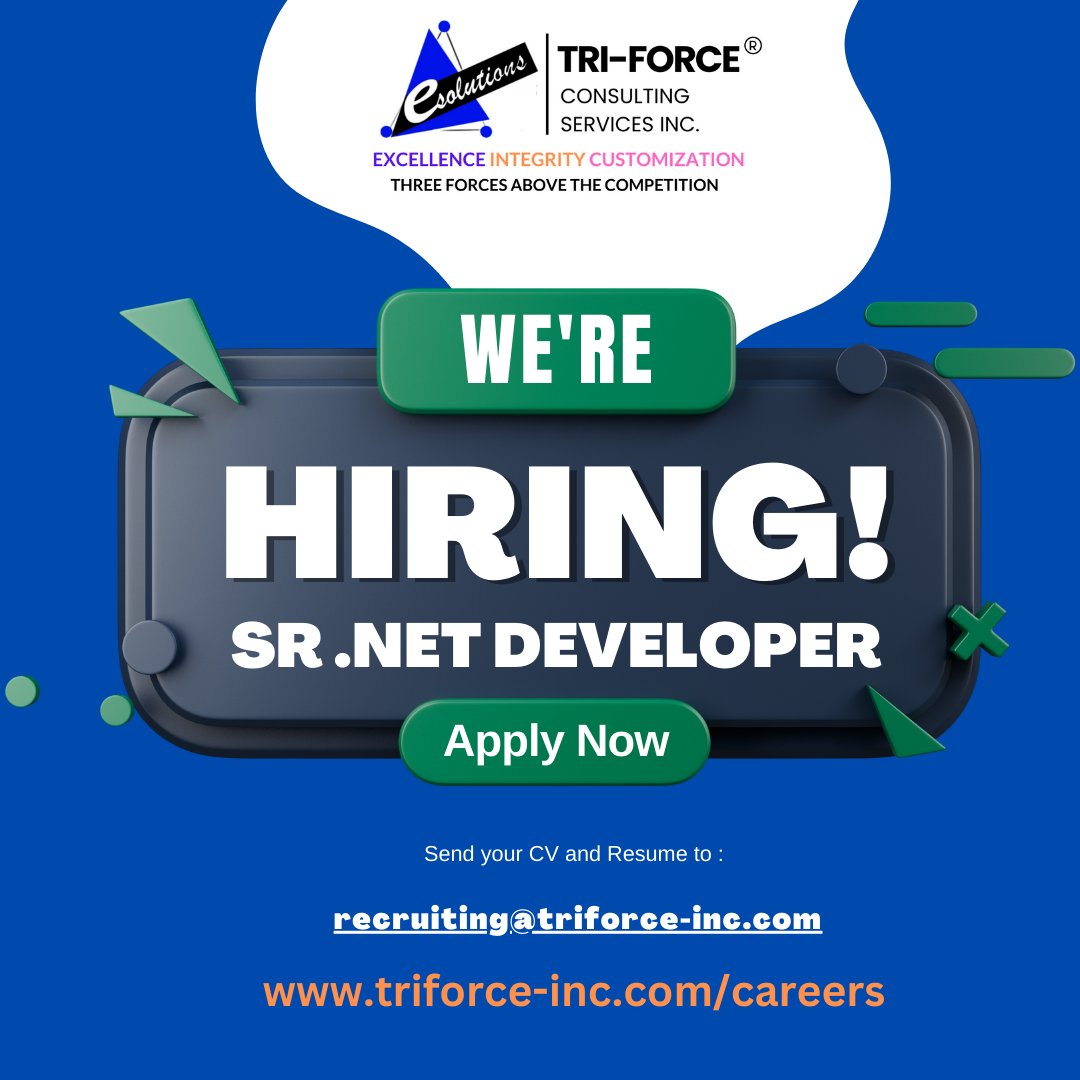 triforceinc's tweet image. Tri-Force Consulting Services, Inc. | Contract Sr. .NET Developer | Harrisburg, United States
Apply Here: [triforce-inc.zohorecruit.com/jobs/Careers/4… #ITJobs #NETDeveloper #SoftwareDevelopment #TriForceConsulting #HarrisburgJobs #CareerOpportunity #JoinOurTeam