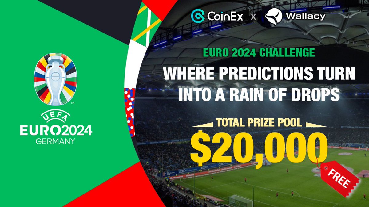 🔥 Breaking News! The EURO 2024 Prediction Portal has Officially Opened

🏆 Get ready for the festivities as Wallacy and @CoinExcom  bring you the epic 'EURO 2024 Prediction Challenge' with $20,000 prize pool and tons of excitement!

⚽️ Start making your predictions now, football