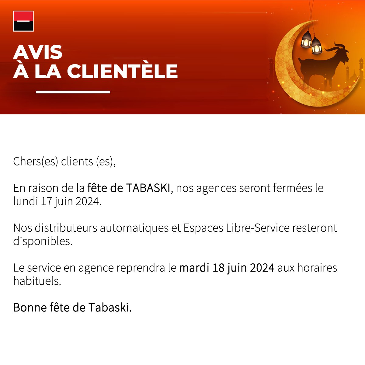 [AVIS à la CLIENTÈLE] #Tabaski