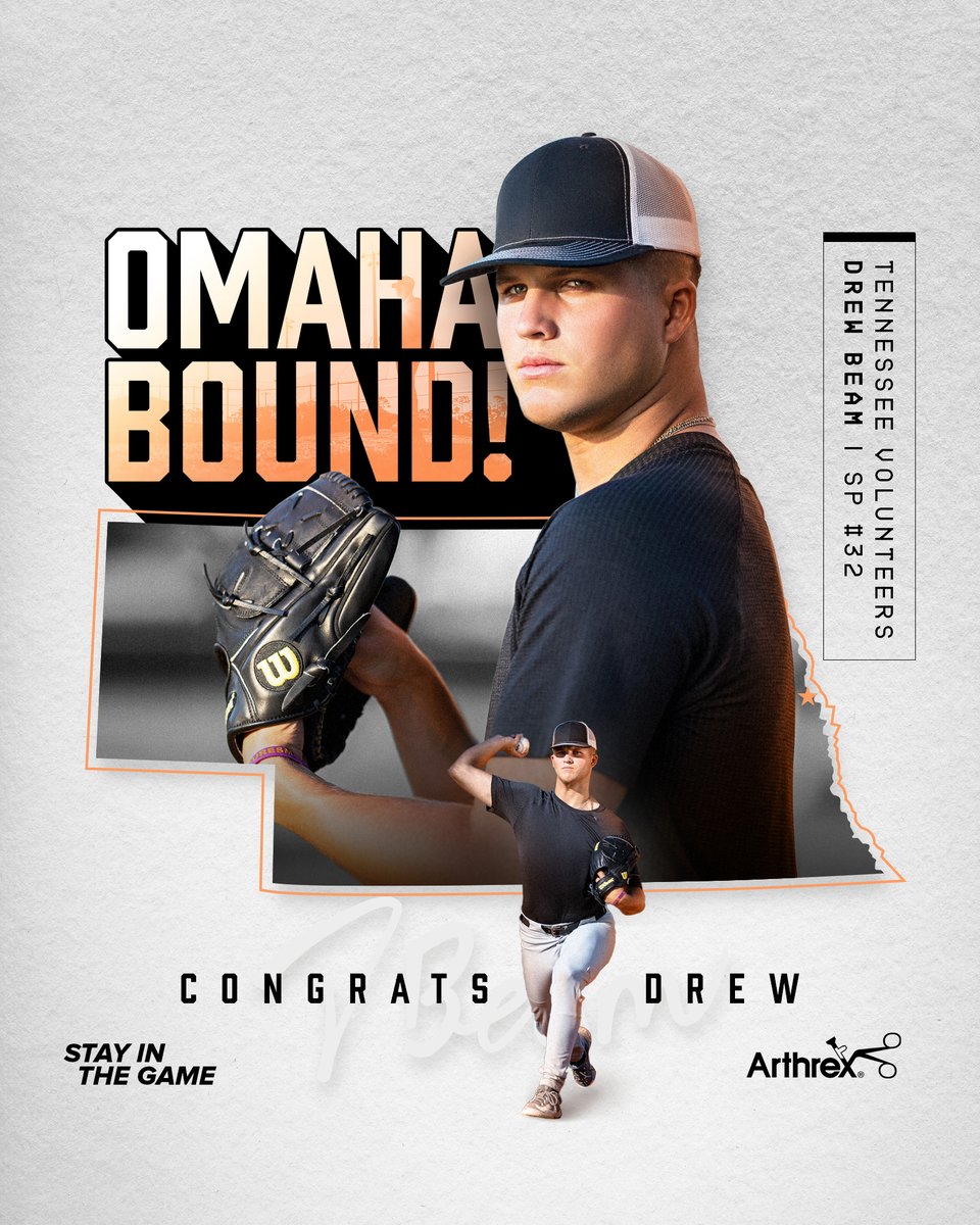 Arthrex's tweet image. Congratulations to #StayInTheGame athlete @drewbeam_ on advancing to the College World Series in Omaha! 

We’re proud to be part of Drew’s successful return to play with @Vol_Baseball!

 #ArthrexProud #InternalBrace #Innovation #MCWS #RoadToOmaha