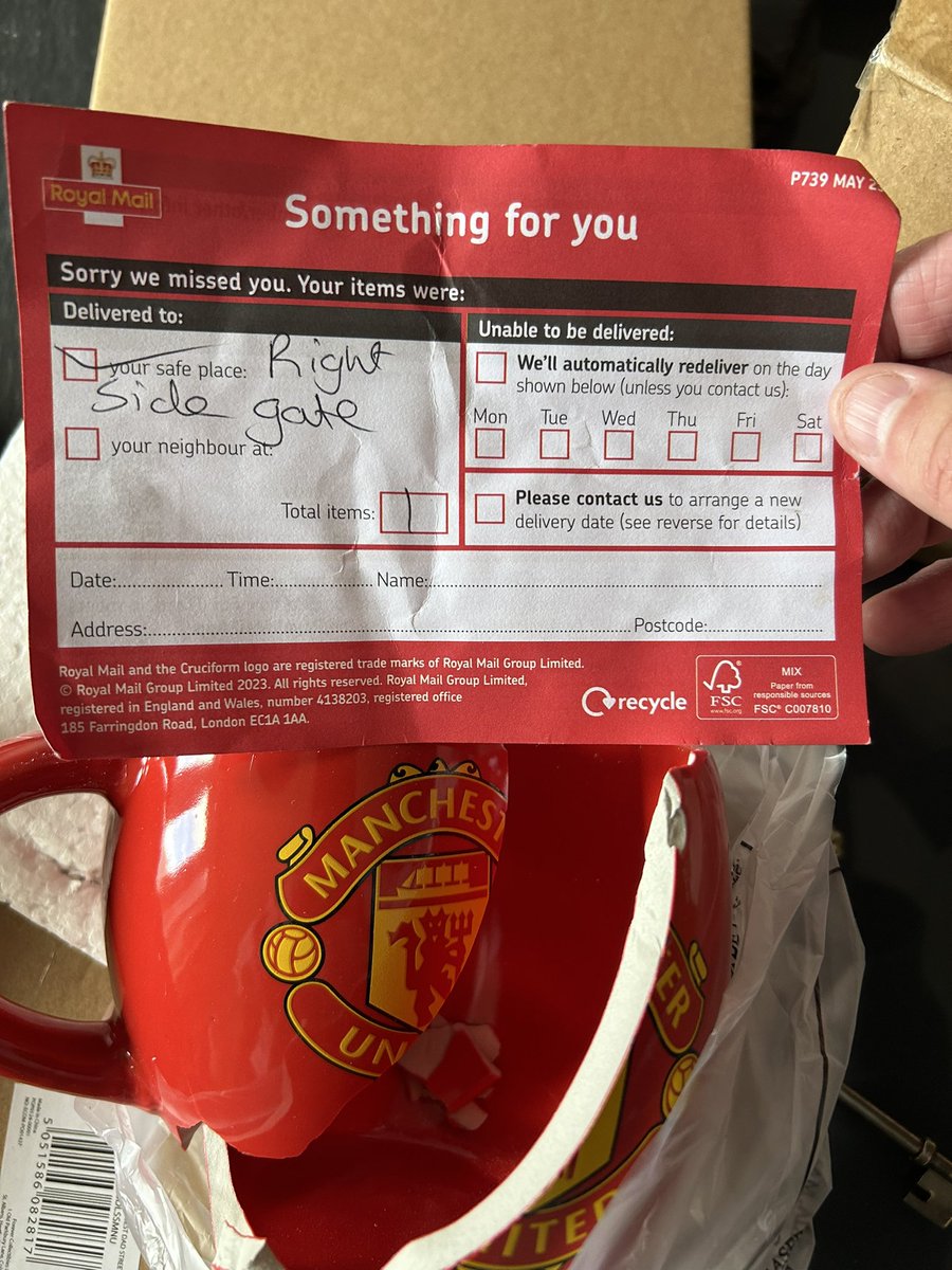 I’m guessing <a href="/RoyalMail/">Royal Mail</a> delivery drivers don’t have brain cells. Not sure my dad will be able to drink out this now. Excellent absolute idiot.