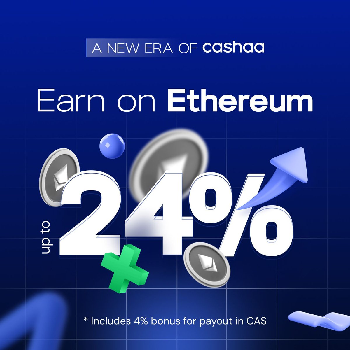 Unlock the power of your Ethereum with Cashaa! Earn a whopping 24% annual interest by staking your $ETH today. Witness your investment grow twofold in less than 4 years! Start now: buff.ly/4aUGQTP 
#Cashaa #NewEra #ETH #CAS