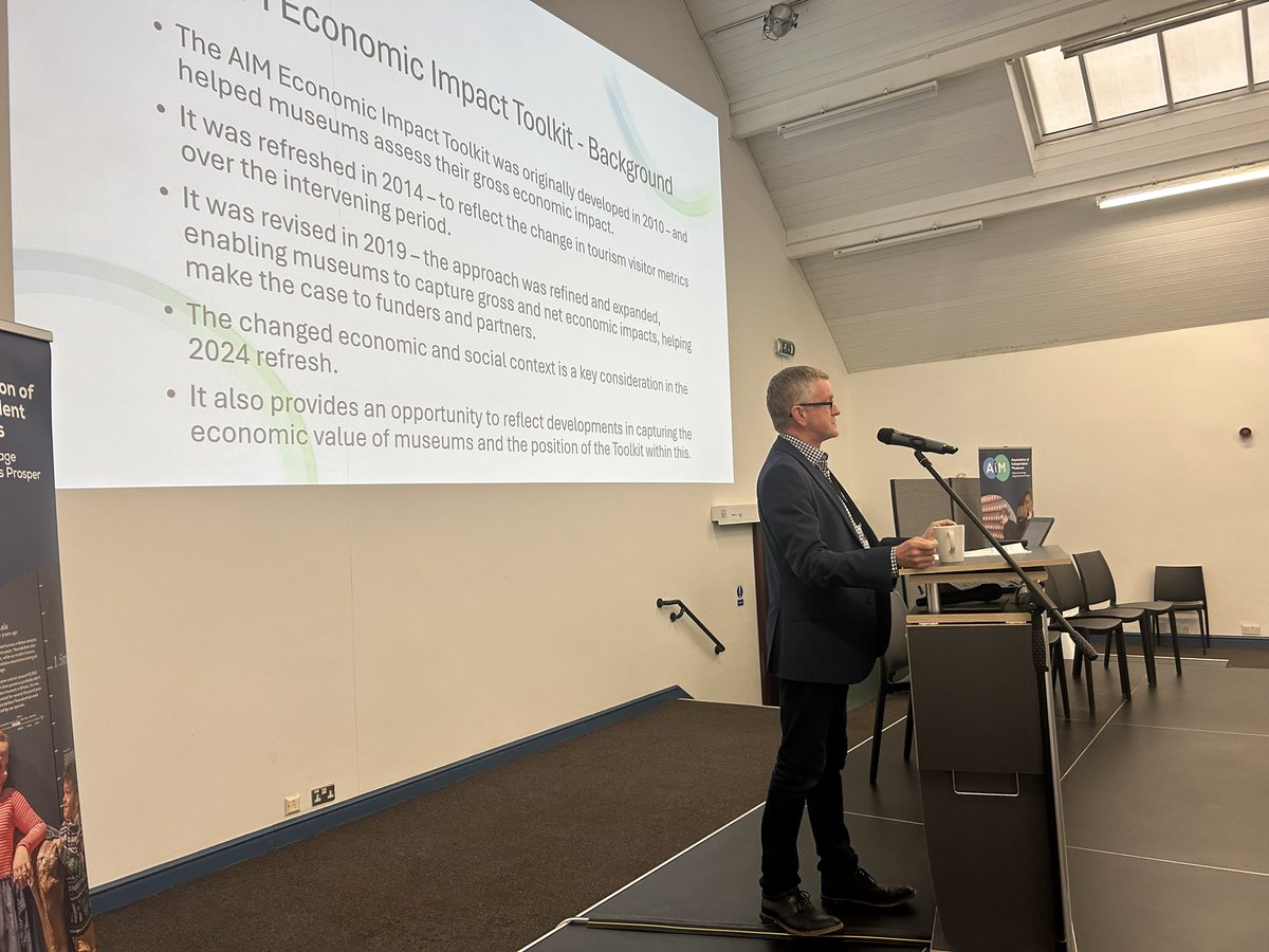 JonathanDurnin's tweet image. Stephen in action as we take #aimconference2024 through emerging findings of the latest @Aimuseums #economicimpact toolkit 
@DCResearchUK @ljollerhead