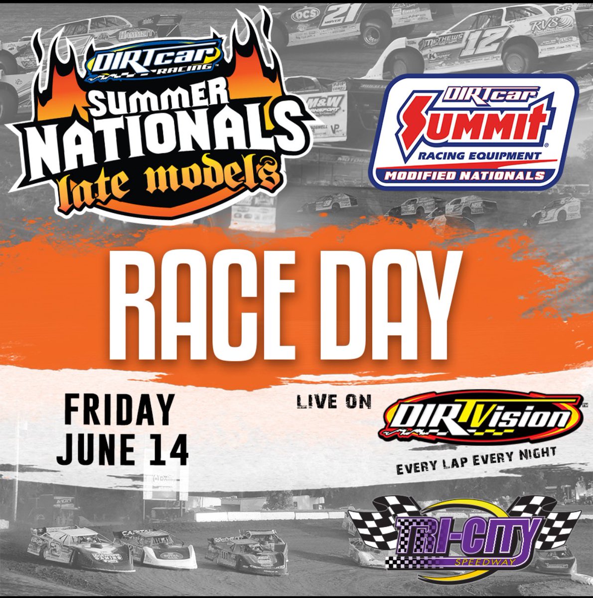 DIRTcar Summer Nationals (@summernationals) on Twitter photo The first $10k-to-win Summer Nationals late model race is going down tonight at Tri-City Speedway.
The <a href="/SummitRacing/">summitracing</a> modifieds accompany the late models. Hot laps are at 6:30 p.m. Central and you can catch it all on <a href="/dirtvision/">DIRTVision</a>. The first $10k-to-win Summer Nationals late model race is going down tonight at Tri-City Speedway.
The <a href="/SummitRacing/">summitracing</a> modifieds accompany the late models. Hot laps are at 6:30 p.m. Central and you can catch it all on <a href="/dirtvision/">DIRTVision</a>.