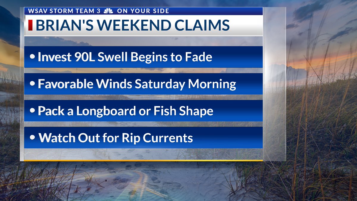 brianmichiganwx's tweet photo. Good Morning! ☀️ Here is this weekend's surf cast!🤙

Invest 90L has been producing a fun pulse of wind swell and waves will continue today with slightly smaller leftovers this weekend! @WSAV @WSAVScottR @WSAVAlysaC @WSAVHannahE #surfcast https://t.co/LIHXxqne0G
