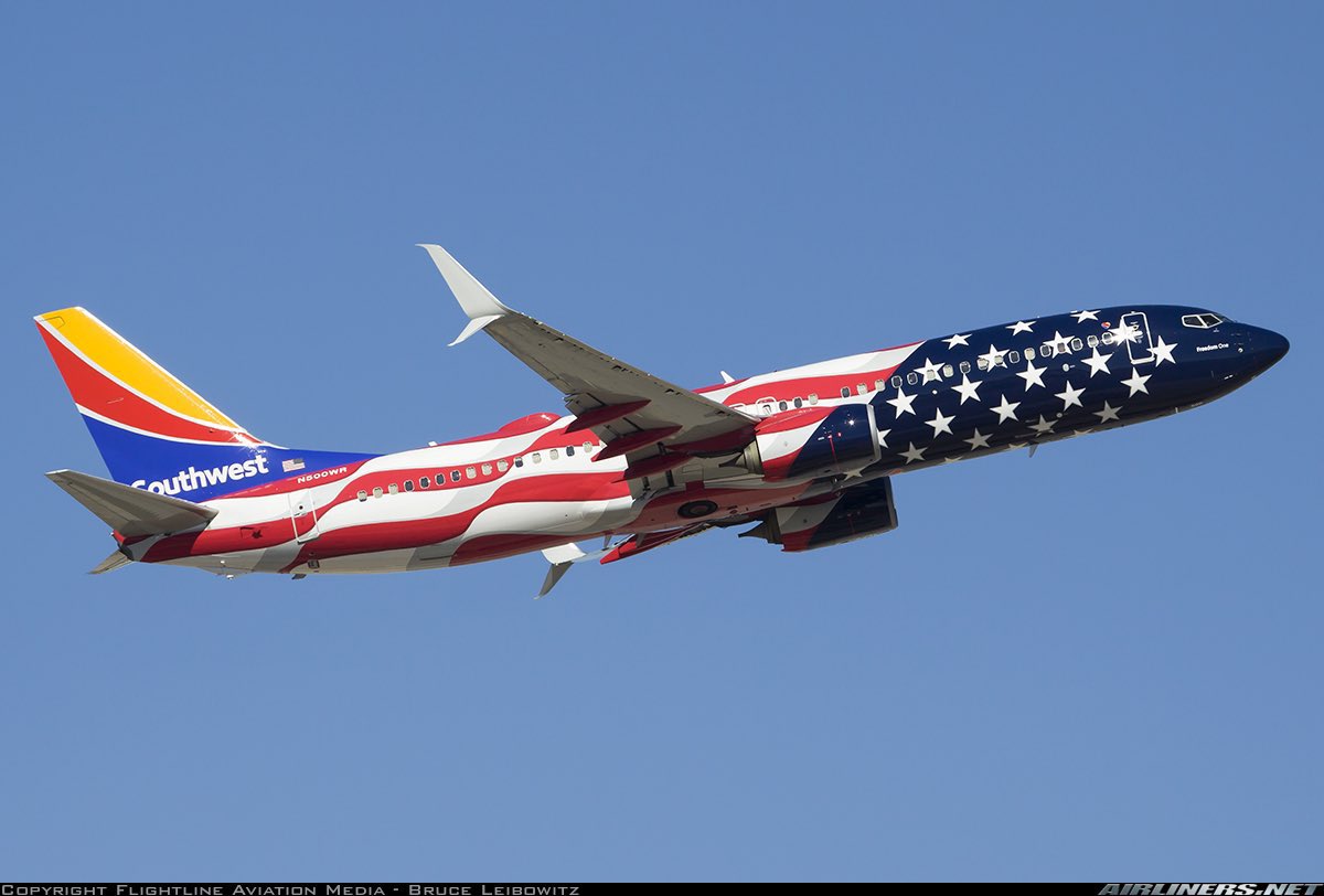 n194at's tweet photo. Southwest Airlines 
Boeing 737-8H4 N500WR
“Freedom One"
PHX/KPHX Phoenix Sky Harbor International Airport
February 6, 2022
Photo credit Bruce Leibowitz 
#AvGeek #Aviation #Airline #AvGeeks #Boeing #B737 #SouthwestAirlines #LUV #FreedomOne #PHX @PHXSkyHarbor #FlagDay https://t.co/veko9YpZxl