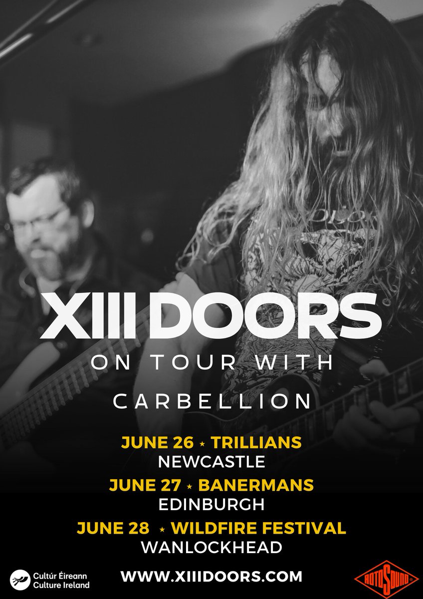 XIII Doors (@xiiidoors) on Twitter photo Less than two weeks to go before we hit the UK with <a href="/carbellion/">Carbellion</a> !
We absolutely can't wait for this...It's our first UK run of gigs and we're looking forward to meeting you guys and playing some music 🤘🤘 Who's coming? #rotosound <a href="/culture_ireland/">Culture_Ireland</a> #uktour Less than two weeks to go before we hit the UK with <a href="/carbellion/">Carbellion</a> !
We absolutely can't wait for this...It's our first UK run of gigs and we're looking forward to meeting you guys and playing some music 🤘🤘 Who's coming? #rotosound <a href="/culture_ireland/">Culture_Ireland</a> #uktour