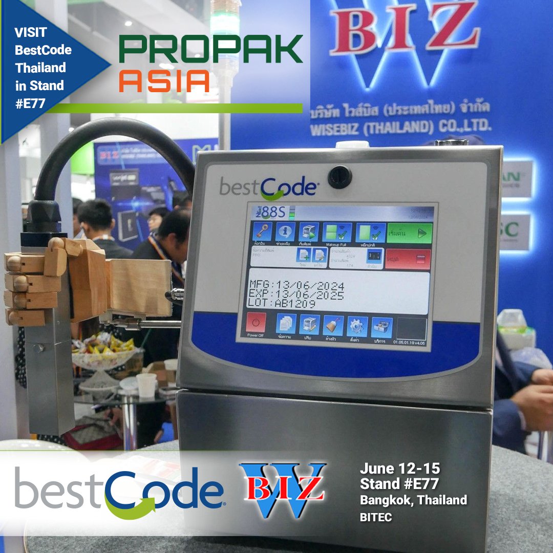 bestcodecoding's tweet image. Join #BestCode Thailand #codingandmarking experts in stand E77 for Day 3. Explore BestCode products—Reliable. Simple. Affordable.
bestcode.co/tradeshows
bestcode.co/products
#highspeed #precisionprinting #packaging #traceability #cij #BestCodeInAction