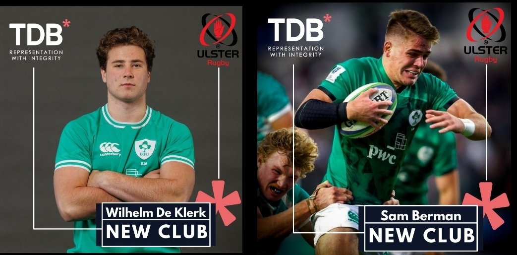 TDB_Sports's tweet image. Double swoop by @UlsterRugby bringing Wilhelm De Klerk &amp;amp; Sam Berman to Ravenhill. Both extremely talented centres who will play with @IrishRugby U20 in the forthcoming Junior World Cup in SA. Huge congrats to both. A Fantastic Friday indeed ✍🔴⚪ #ImWithTDB #UlsterRugby #SUFTUM