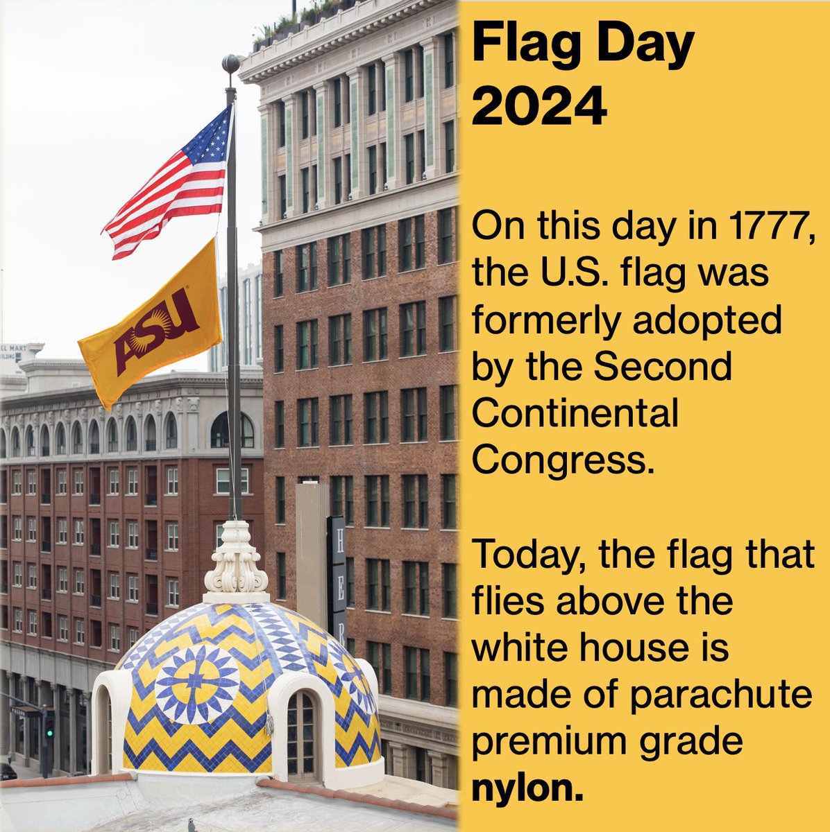 Today is the anniversary of the adoption of the U.S. flag in 1777. While the first flags were made of cotton, wool, silks or other materials, every flag that flies above government buildings today is made of a parachute grade nylon.