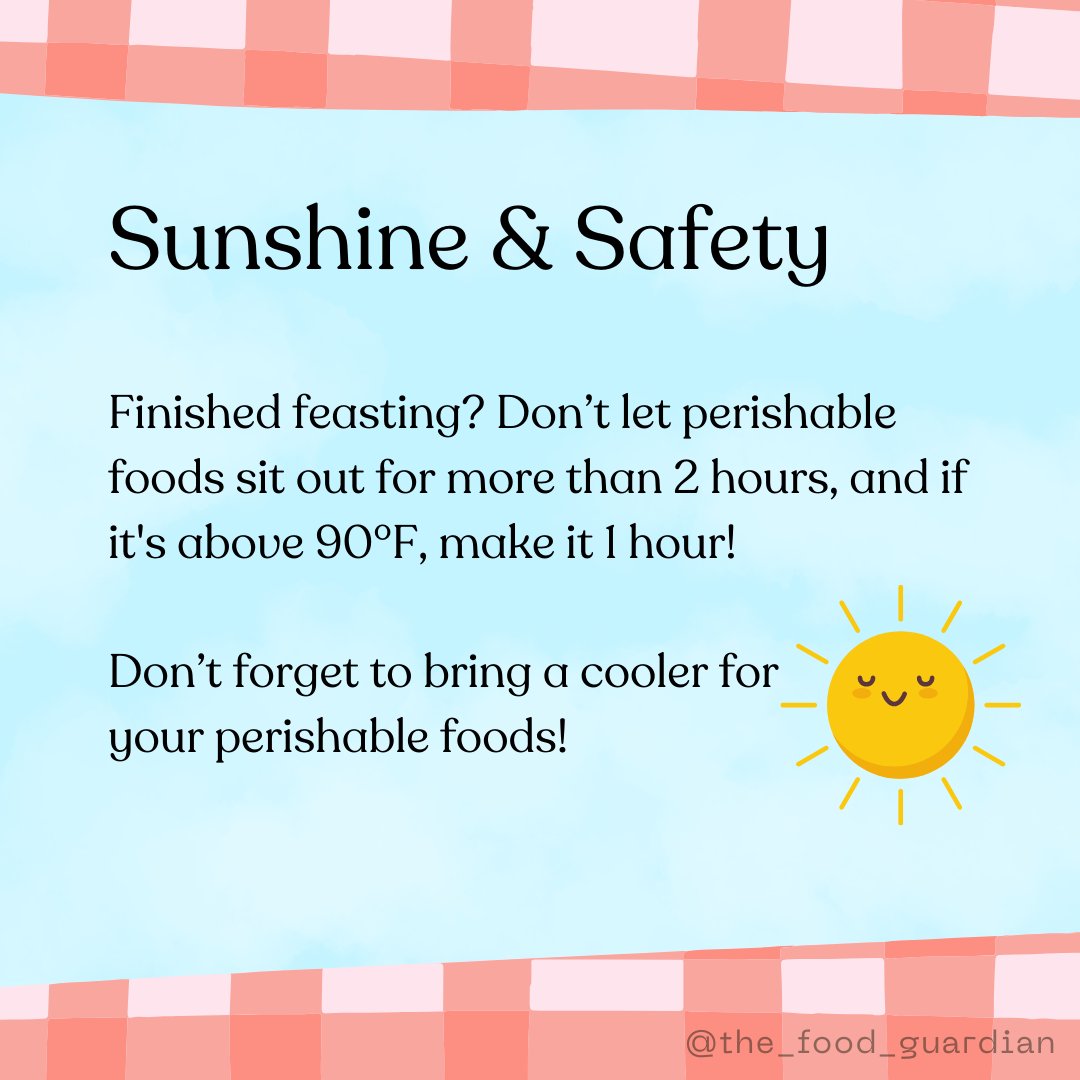 FengsLab1's tweet photo. Summer picnics are all about fun in the sun!☀️ 🥪 But let's keep the good times rolling safely. Swipe for tips to ensure your picnic stays fun and worry-free! 🧺 
#picnic #foodsafety #summervibes https://t.co/2hofuxxX53