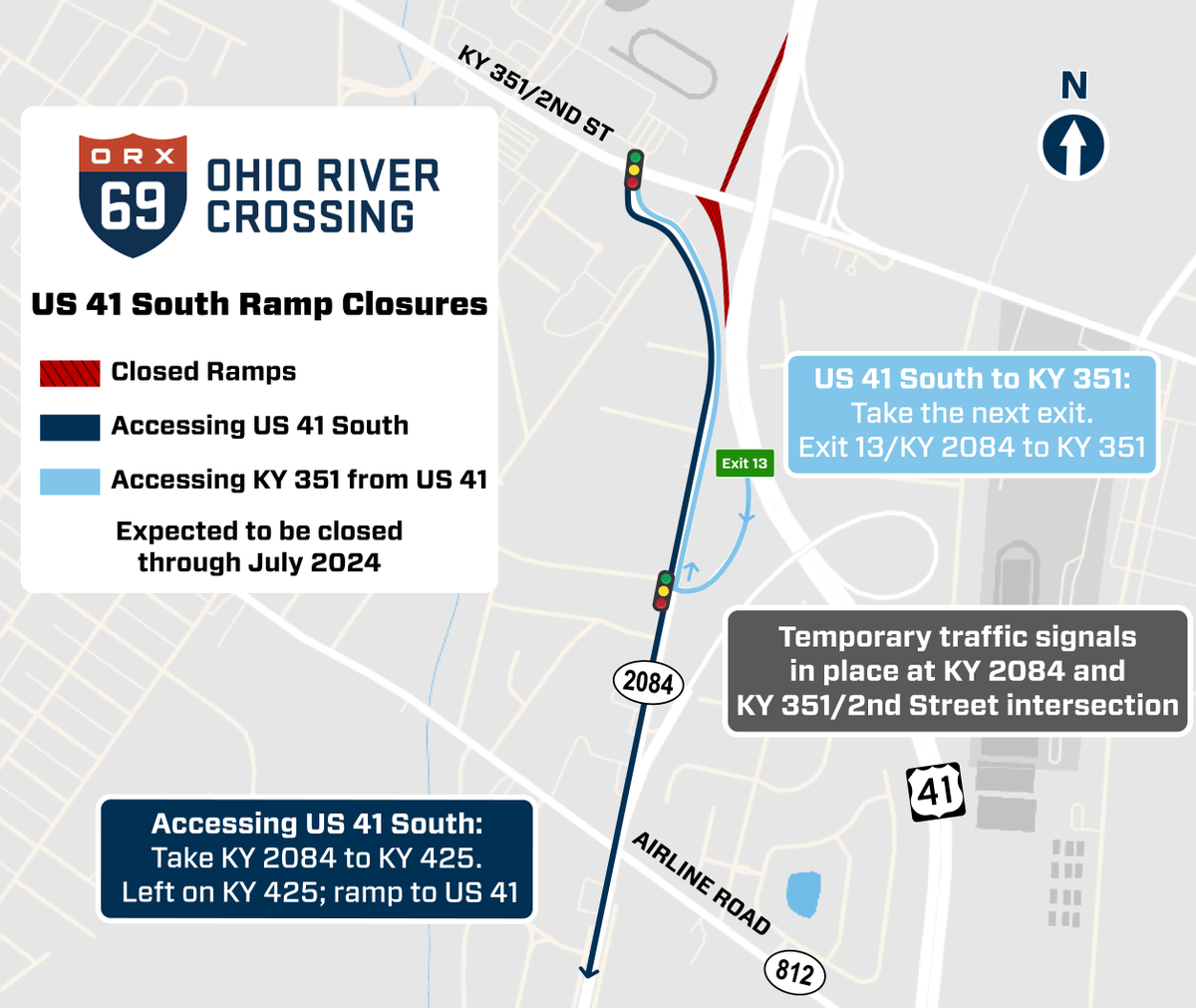 The on and off ramps from US 41 South to KY 351/2nd St. are anticipated to close Monday, June 17 through late July. 🚧 
 
Signed detours and temporary signals will be in place.
 
For the full release: i69ohiorivercrossing.com/news/us-41-ram…

<a href="/KYTCDistrict2/">KYTC District 2</a> <a href="/HendersonKY/">City of Henderson</a>