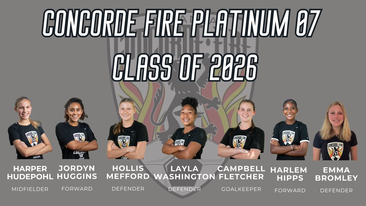 Concorde Fire Platinum ECNL 06/07 (@concorde07g) on Twitter photo June 15th is almost here! You can meet our talented 2026s at the <a href="/ECNLgirls/">ECNL Girls</a> Playoffs in Seattle. These will be must-see games!
<a href="/harper_hudepohl/">Harper Hudepohl</a> <a href="/jordyn_huggins/">Jordyn Huggins</a> <a href="/hollis_mefford/">Hollis Mefford</a> <a href="/laylawashy11/">Layla Washington</a> <a href="/cfletch2026/">Campbell Fletcher GK ‘26 ECNL</a> <a href="/HarlemHipps/">Harlem Hipps</a> <a href="/emmabromley18_/">Emma Bromley</a>
<a href="/ImYouthSoccer/">ECNL/GA/Recruiting/College Soccer</a> <a href="/ECNLSoutheast/">ECNL Southeast Girls</a> <a href="/ConcordeSoccer/">Concorde Fire Soccer</a> June 15th is almost here! You can meet our talented 2026s at the <a href="/ECNLgirls/">ECNL Girls</a> Playoffs in Seattle. These will be must-see games!
<a href="/harper_hudepohl/">Harper Hudepohl</a> <a href="/jordyn_huggins/">Jordyn Huggins</a> <a href="/hollis_mefford/">Hollis Mefford</a> <a href="/laylawashy11/">Layla Washington</a> <a href="/cfletch2026/">Campbell Fletcher GK ‘26 ECNL</a> <a href="/HarlemHipps/">Harlem Hipps</a> <a href="/emmabromley18_/">Emma Bromley</a>
<a href="/ImYouthSoccer/">ECNL/GA/Recruiting/College Soccer</a> <a href="/ECNLSoutheast/">ECNL Southeast Girls</a> <a href="/ConcordeSoccer/">Concorde Fire Soccer</a>