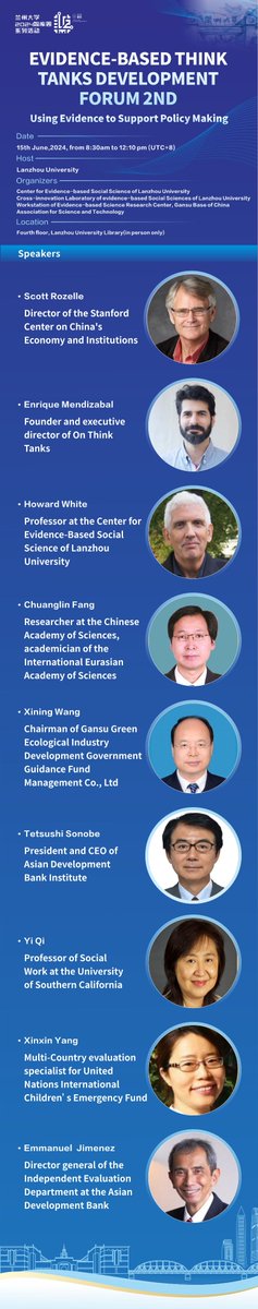 📢Lanzhou University 2024 Think Tank Week Series:
Evidence-Based Think Tanks Development Forum 2nd is coming!
Topic: Using Evidence to Support Policy Making
⏲️Date: 15th June,2024, from 8:30am to 12:10 pm (UTC+8)
👇See more details below.
#ThinkTanks