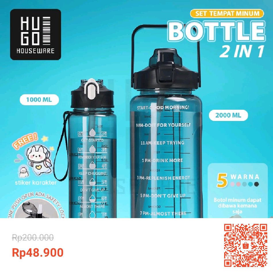 HUGO Botol Minum Olahraga Set 2 in 1 Botol Air 2 Liter + 1 Liter  s.shopee.co.id/2LD9VdJrpj?sha… #ShopeeID