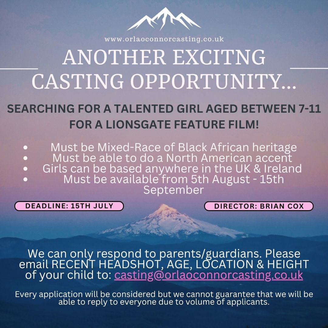 🎬We're on a casting search across the UK &amp; Ireland to find a shining star for an exciting feature film! 🌟
We're looking for a mischievous and charismatic girl, aged 7-11,who is Mixed-Race with Black African heritage and has an impeccable North American accent. Please share 🎥