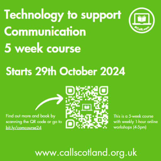 CALLScotland's tweet photo. NEW course starting 29 Oct.

If you are supporting learners with communication difficulties, then this is the course for you.

Join us weekly for 1 hour workshops to support your learning.

https://t.co/lPAPeotrwY

#CallLearn https://t.co/UPA2Un64PS